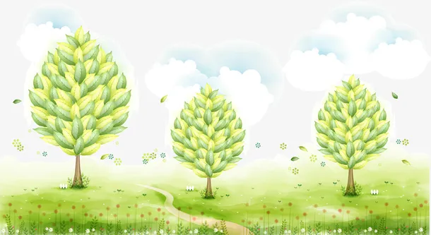 春暖花开绿色草地免抠