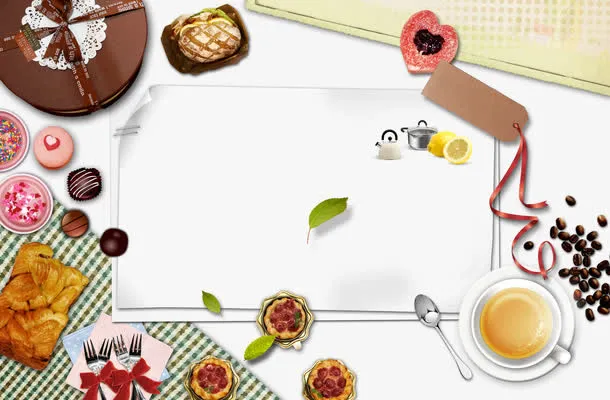 放满各种食物餐具的餐桌免抠