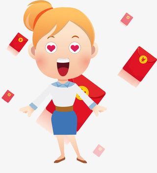 卡通期待红包的女人免抠图免抠