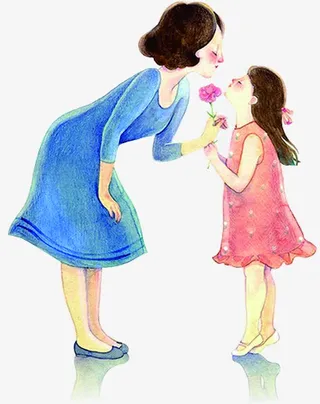 手绘亲情母女献花免抠