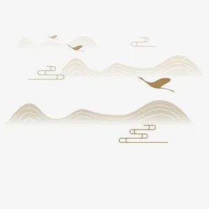 中国风渐变山云仙鹤插画免抠