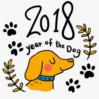 卡通狗年彩绘贺卡设计免抠