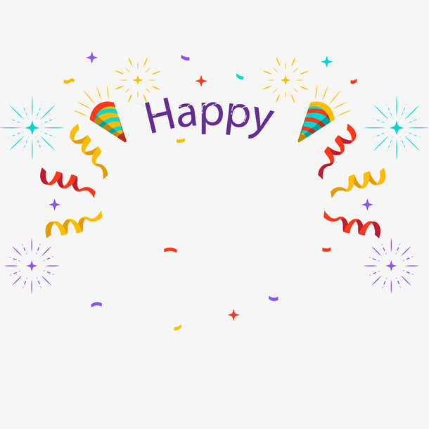 卡通彩色的新年海报装饰免抠