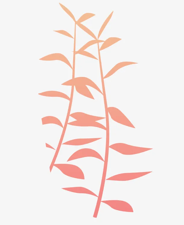 卡通红色渐变树枝竹子免抠