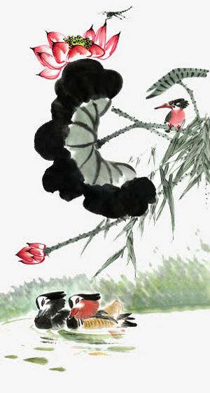 水墨荷花素材免抠