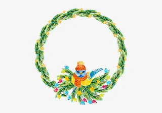 手绘绿色编织花纹框架免抠