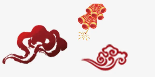红色喜庆手绘祥云鞭炮免抠