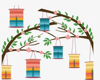 彩色的手绘蜡烛灯笼装饰免抠