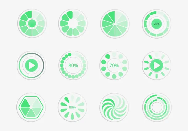 绿色圆形进度条矢量合集免抠
