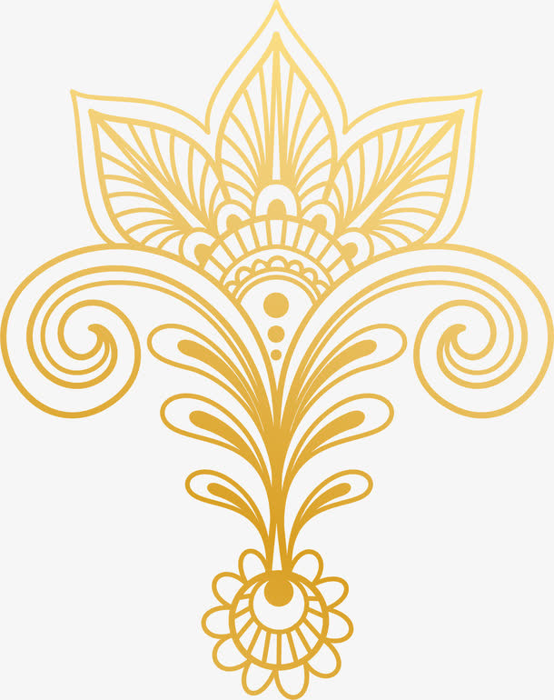 金色简约花藤免抠