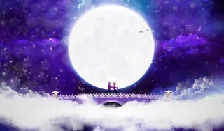 月夜下的鹊桥相会七夕情人节海报背景免抠