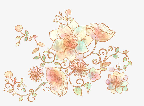 手绘花朵丛免抠