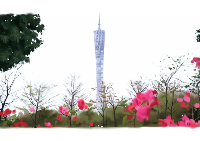 绿色手绘春天广州二十四节气花开免抠