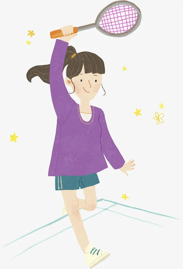 打羽毛球的女孩免抠图免抠