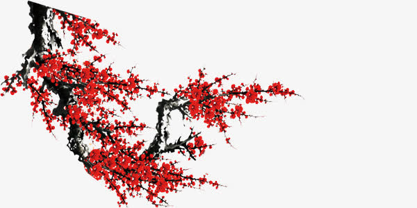 水墨风格枝头梅花免抠