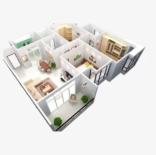 室内设计鸟瞰图免抠