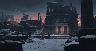 废墟剧院城市老人免抠