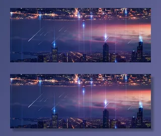 城市大气创意对称紫色banner高清商务科技背景