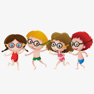 矢量准备游泳的孩子们免抠