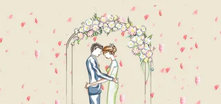 花瓣婚礼梦幻浪漫棕色banner背景高清