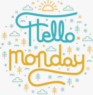 自然天气花纹你好周一海报免抠