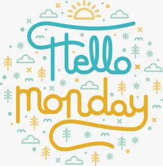 自然天气花纹你好周一海报免抠