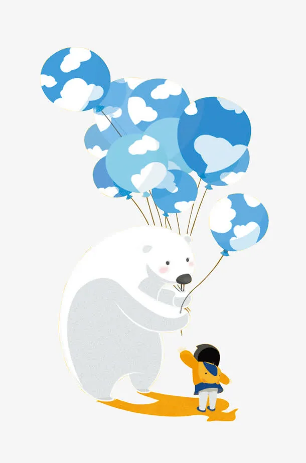 卡通手绘北极熊拿着热气球免抠