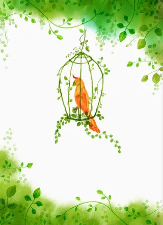 手绘绿色鹦鹉背景素材高清