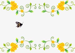 黄色小花绿叶边框免抠