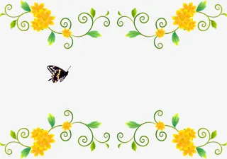 黄色小花绿叶边框免抠