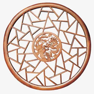 圆形雕花龙纹窗户免抠