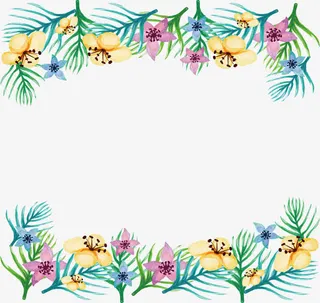 彩色手绘花朵边框免抠
