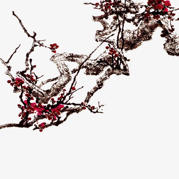 傲雪寒梅水墨画素材免抠
