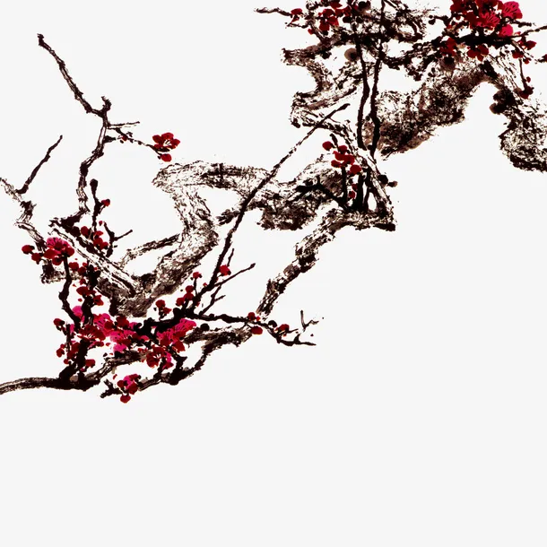 傲雪寒梅水墨画素材免抠