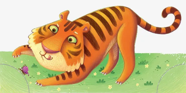 手绘精致老虎玩虫免抠