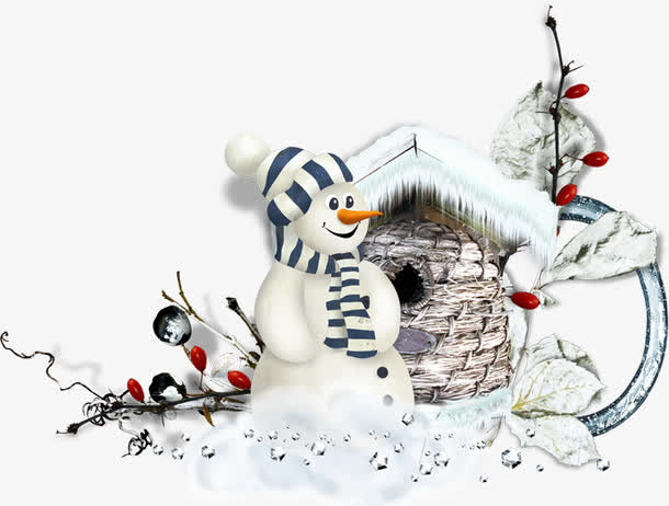 雪人和小屋子免抠