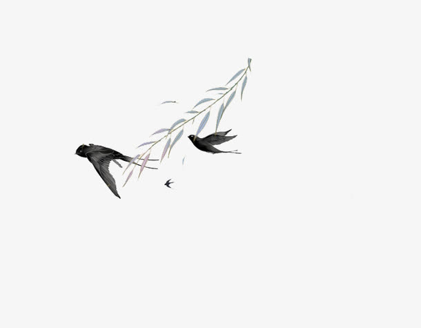 燕子与柳树免抠装饰动物元素