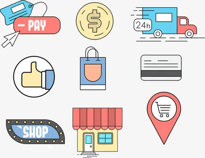 矢量手绘扁平线上购物免抠