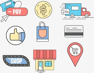 矢量手绘扁平线上购物免抠