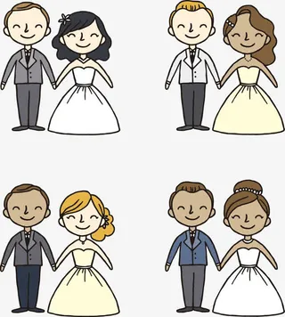 矢量简笔画新郎新娘免抠