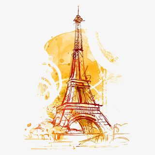 黄色铁塔水彩彩绘巴黎铁搭矢量素免抠