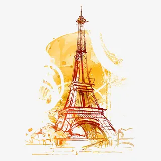 黄色铁塔水彩彩绘巴黎铁搭矢量素免抠