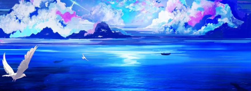 手绘动漫海上风景高清