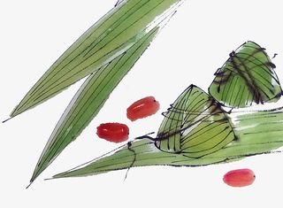 水墨装饰插图端午节粽子粽叶插画免抠