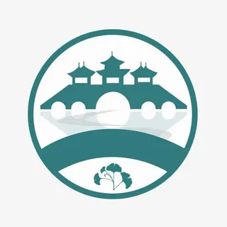 蓝色圆形五亭桥标志免抠