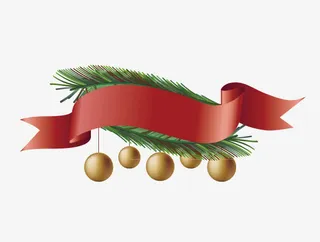 矢量圣诞红丝带促销标签免抠