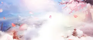 桃花节文艺梦幻花瓣大气粉banner高清