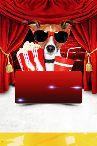 可爱萌宠创意电影院广告海报背景素材高清