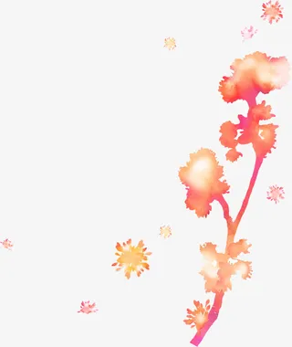 红色古典墨迹树枝免抠