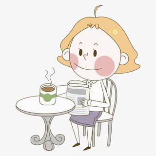 喝着咖啡看报纸的女孩免抠
